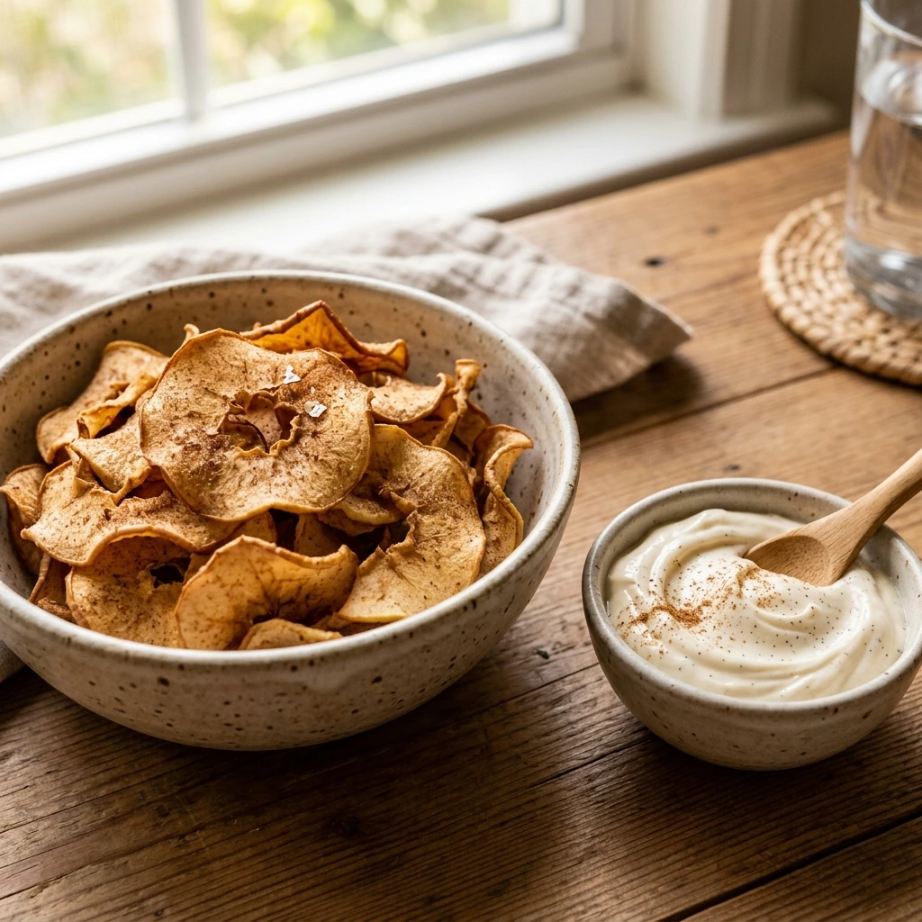 Crispy Apple Chips with Cinnamon Dip