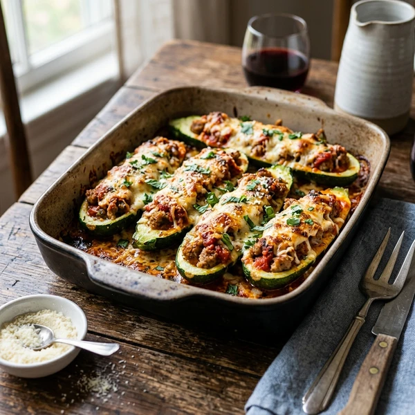 Italian Sausage Stuffed Zucchini Boats