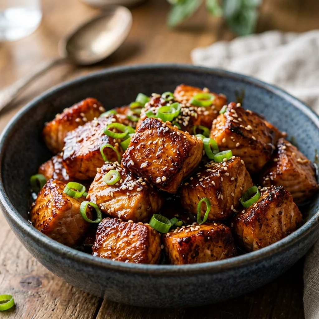 Crispy Glazed Honey Garlic Salmon Bites